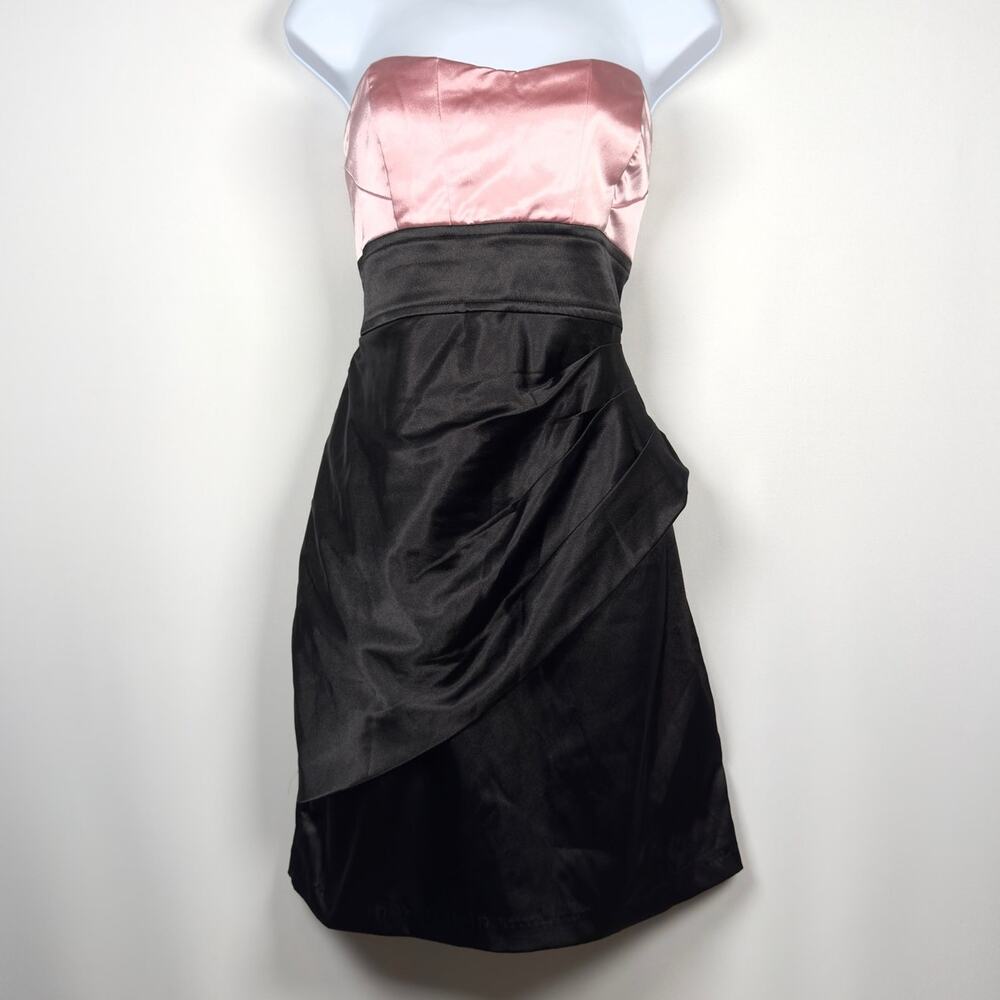 Vintage Windsor Black Pink Satin Cocktail Strapless Dress Women's Size 13